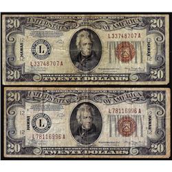 Lot of 1934 & 1934A $20 Hawaii WWII Emergency Issue Federal Reserve Notes