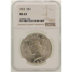 1923 $1 Peace Silver Dollar Coin NGC MS63