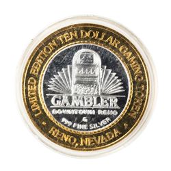 .999 Silver Gambler Reno, Nevada $10 Casino Limited Edition Gaming Token