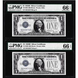 (2) Consecutive 1928B $1 Silver Certificate Notes Fr.1602 PMG Gem Uncirculated 66EPQ