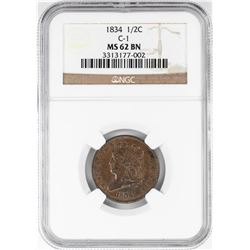 1834 Classic Head Half Cent Coin NGC MS62 BN