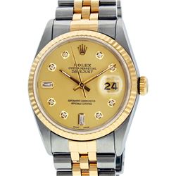 Rolex Mens Two Tone 14K Champagne Diamond 36MM Datejust Watch