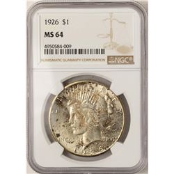 1926 $1 Peace Silver Dollar Coin NGC MS64