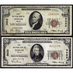 Set of 1929 $10/$20 NB of Dallas, TX CH# 3623 National Currency Notes