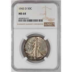 1943-D Walking Liberty Half Dollar Coin NGC MS64
