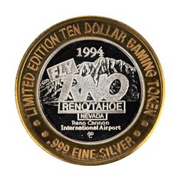 .999 Silver Reno/Tahoe International Airport $10 Casino Limited Edition Gaming Token