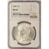 Image 1 : 1896 $1 Morgan Silver Dollar Coin NGC MS63