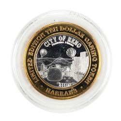 .999 Silver Harrahs Casino Reno Nevada $10 Casino Limited Edition Gaming Token