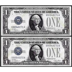 Lot of (2) Consecutive 1928A $1 Funnyback Silver Certificate Notes