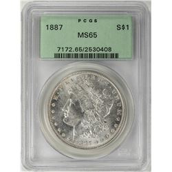 1887 $1 Morgan Silver Dollar Coin PCGS MS65 Old Green Holder