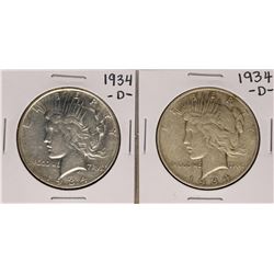 Lot of (2) 1934-D $1 Peace Silver Dollar Coins
