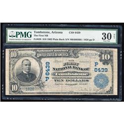 1902PB $10 Tombstone, AZ CH#6439 National Currency Note Fr.628 PMG Very Fine 30 Net