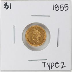 1855 $1 Type 2 Indian Princess Head Gold Dollar Coin