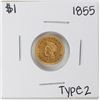 Image 1 : 1855 $1 Type 2 Indian Princess Head Gold Dollar Coin