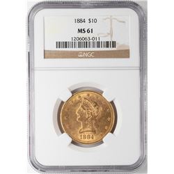 1884 $10 Liberty Head Eagle Gold Coin NGC MS61