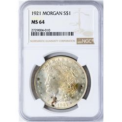 1921 $1 Morgan Silver Dollar Coin NGC MS64