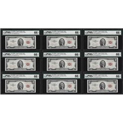 Lot of (9) Consecutive 1953C $2 Legal Tender Notes Fr.1512 PMG Gem Uncirculated 66EPQ