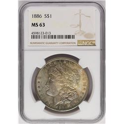 1886 $1 Morgan Silver Dollar Coin NGC MS63 Nice Toning