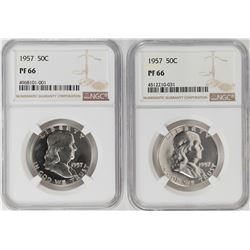 Lot of (2) 1957 Proof Franklin Half Dollar Coins NGC PF66