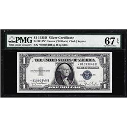 1935D $1 Silver Certificate STAR Note Narrow PMG Superb Gem Uncirculated 67EPQ