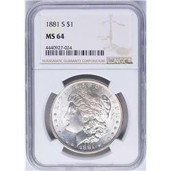 1881-S $1 Morgan Silver Dollar Coin NGC MS64