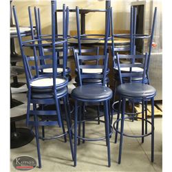 R27) 11 BLUE HIGH BACK BAR STOOLS