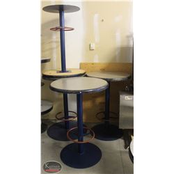 R28) 4 ROUND BAR HIGHT TABLES W/ FOOTRAILS