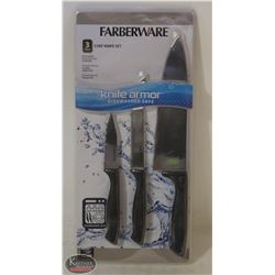 NEW 3PC KNIFE ARMOR FARBERWARE CHEF KNIFE SET