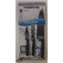 NEW 3PC KNIFE ARMOR FARBERWARE CHEF KNIFE SET
