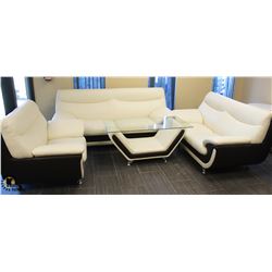 WHITE LEATHERETTE 4 PIECE SOFA SET COMPLETE W/