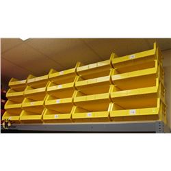 LOT OF 20 YELLOW PLASTIC STACKING STORAGE BINS