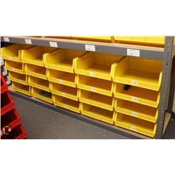LOT OF 20 YELLOW PLASTIC STACKING STORAGE BINS