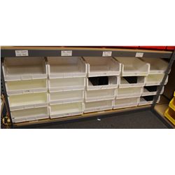 LOT OF 20 WHITE PLASTIC STACKING STORAGE BINS