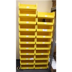 LOT OF 21 YELLOW PLASTIC STACKING STORAGE BINS