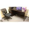 Image 1 : BROWN WOODEN OFFICE DESK W/ MESH BACK OFFICE CHAIR