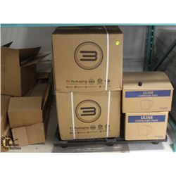 PALLET W/ 2 CASES OF BLACK PLASTIC LIDS & 2 BOXES