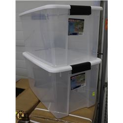 LOT OF TWO - 66 LITER PLASTIC STORAGE TOTES