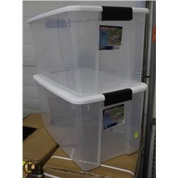 LOT OF TWO - 66 LITER PLASTIC STORAGE TOTES