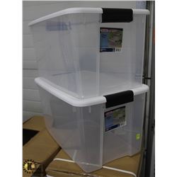 LOT OF TWO - 66 LITER PLASTIC STORAGE TOTES