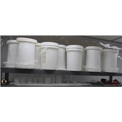 TEN WHITE 5 GALLON PAILS W/ PLASTIC BEAKERS