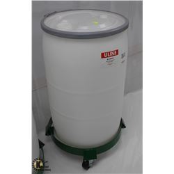 ULINE 30 GALLON PLASTIC BARREL W/ GREEN ULINE