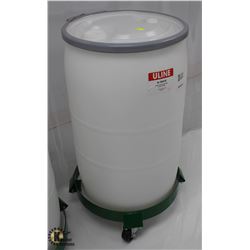ULINE 30 GALLON PLASTIC BARREL W/ GREEN ULINE