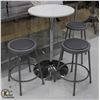 Image 1 : WHITE ADJUSTABLE TABLE W/ 3 GREY STOOLS