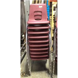 LOT OF 10 HEAVY DUTY BURGUNDY CHAIRS W/ CHROME