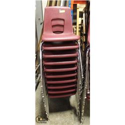 LOT OF 10 HEAVY DUTY BURGUNDY CHAIRS W/ CHROME
