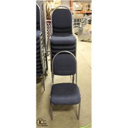 LOT OF 10 NAVY PADDED BANQUET CHAIRS W/ GREY FRAME
