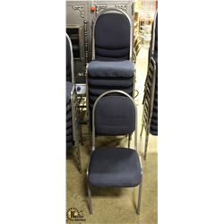 LOT OF 10 NAVY PADDED BANQUET CHAIRS W/ GREY FRAME