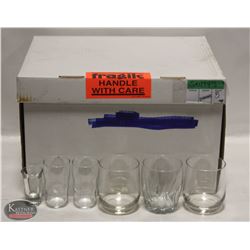24 ASSORTED SIZE JUICE GLASSES W/ 4 SHOT GLASSES