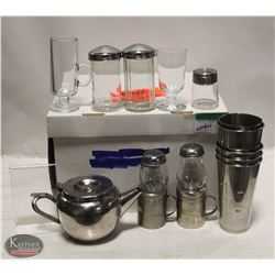 LOT OF ASSORTED GLASSWARE & TEAPOTS INCL.
