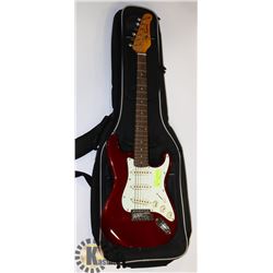 JAY TURSER ELECTRIC RED GUITAR WITH SOFT CASE.